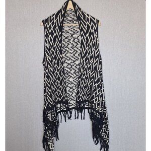 💙 Knit Cotton Fringe Open Front Cardigan Vest Size M/L Southwestern Western War